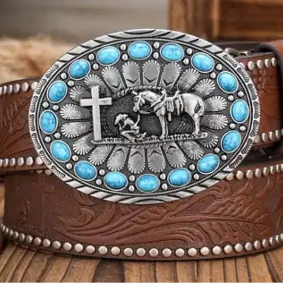 Belts With Religion Cross Cowboy Kneeling Prayer cowboys - Picture 1 of 5